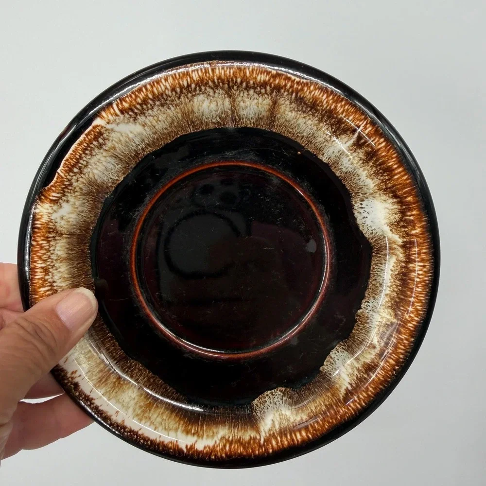 Pfaltzgraff 1970s Stoneware Drip Glaze Saucer Plates Brown Set of 6 6.25